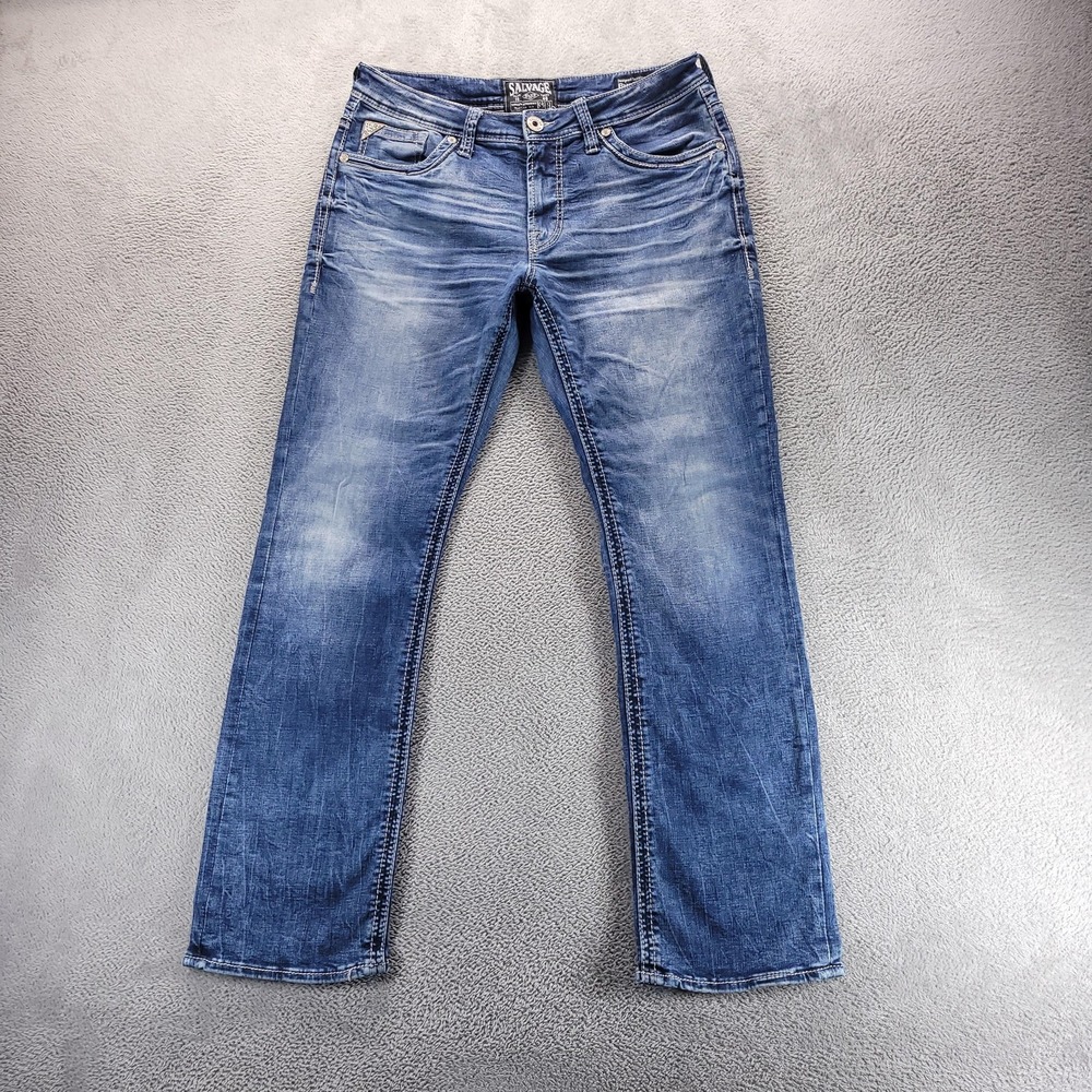 Salvage Supply Jeans Mens 33x32 Blue Mayhem Straight Regular Stretch Denim